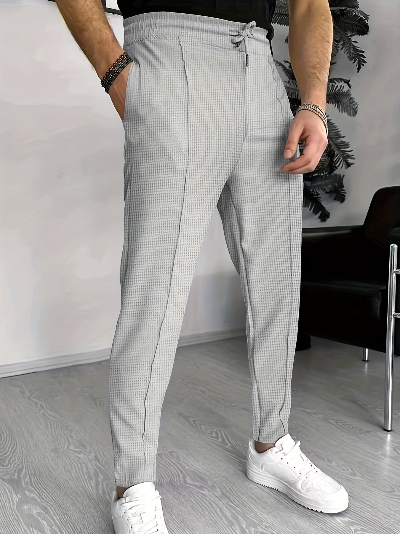 Benjamin | Męskie Joggersy Smart Casual z Wzorem Waflowym