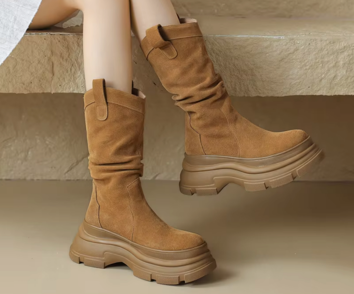 Ella – Chunky Plateau Botki skórzane