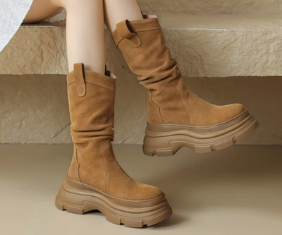 Ella – Chunky Plateau Botki skórzane