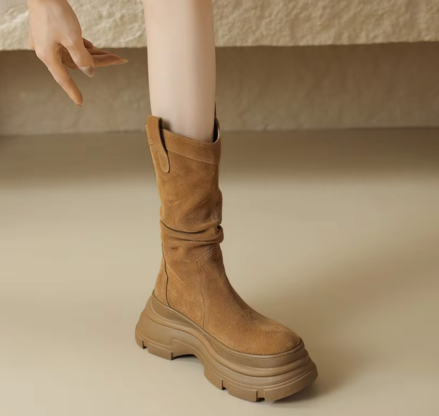 Ella – Chunky Plateau Botki skórzane