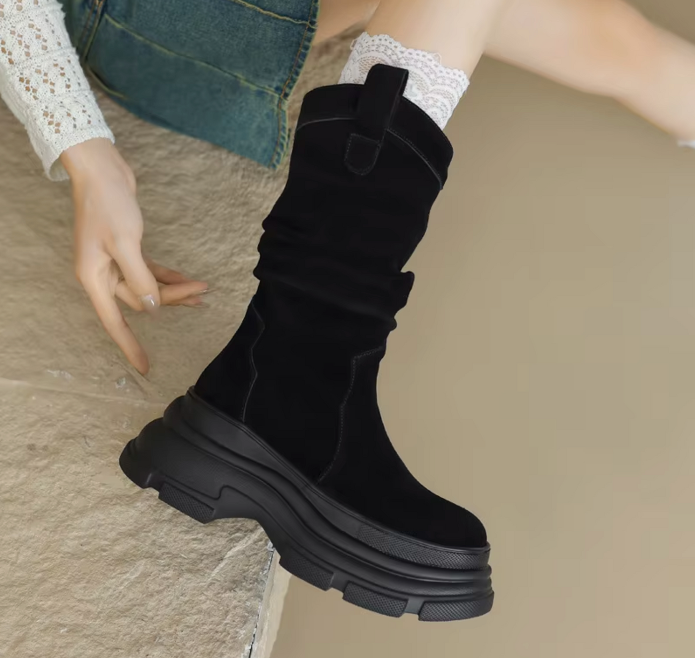 Ella – Chunky Plateau Botki skórzane